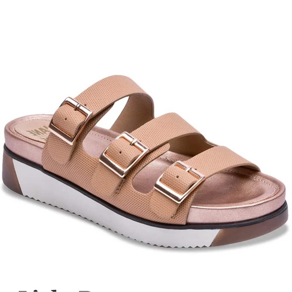 NWOT JANE AND THE SHOE Nola Platform Sandal Light Brown/Rose Gold Size 9.5